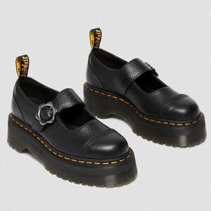 🩵NIB Dr. Martens Black Addina Flower Buckle Leather Platform Mary Jane Size 8